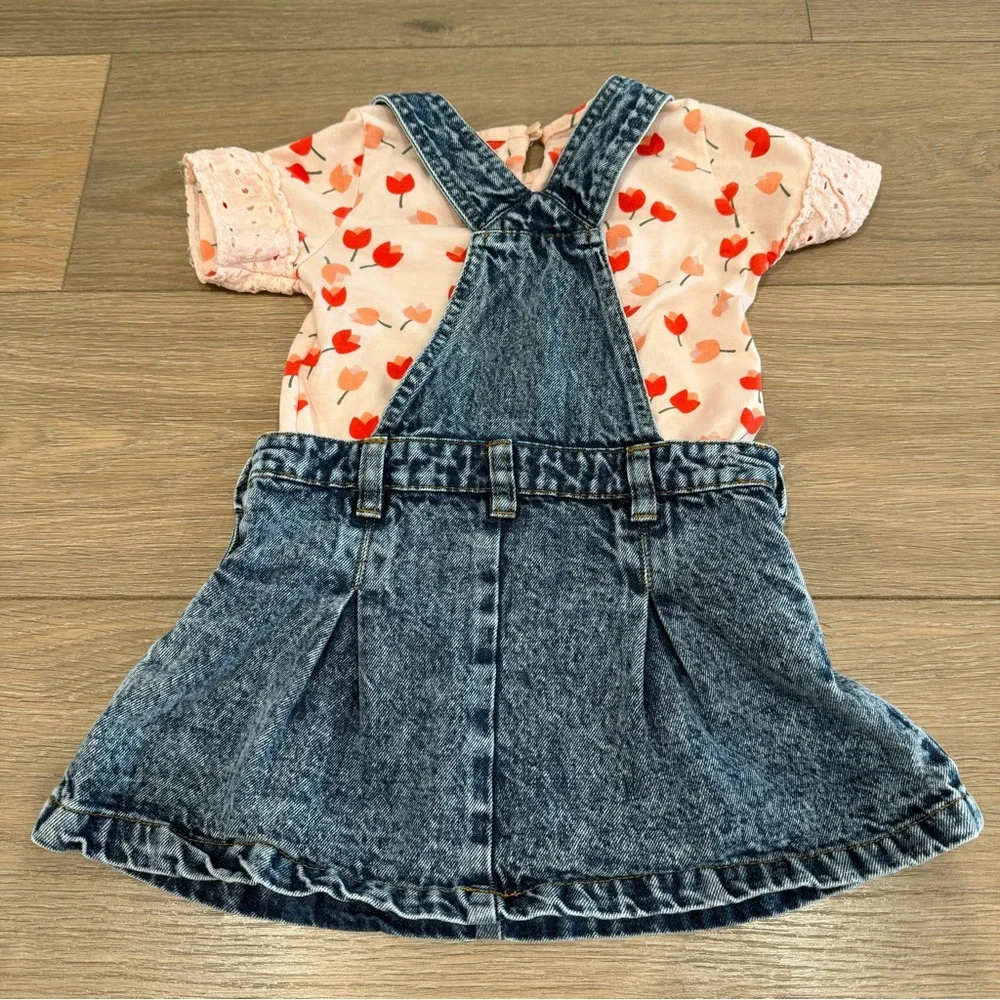 7 FOR ALL MANKIND Pink Denim Tulip Spring Short Sleeve Overall Dress Size‎ 3T